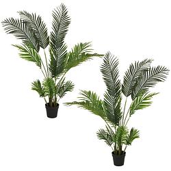 Foto van Set van 2x stuks groene palm areca/goudpalm kunstplanten 150 cm in pot - kunstplanten