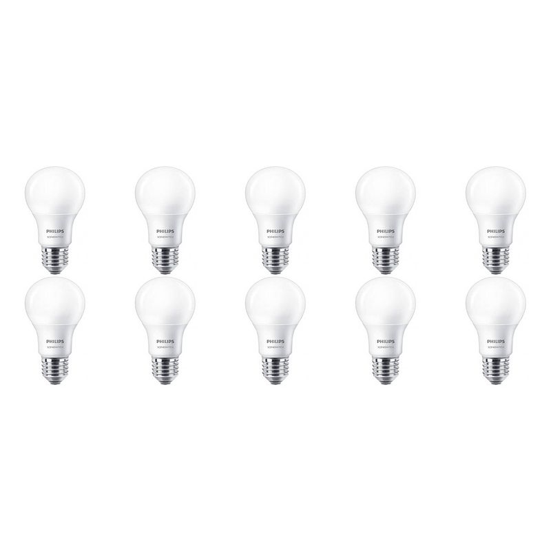 Foto van Philips - led lamp 10 pack - sceneswitch 827 a60 - e27 fitting - dimbaar - 2w-8w - warm wit 2200k-2700k vervangt 60w