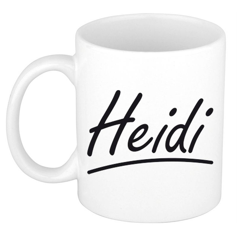 Foto van Naam cadeau mok / beker heidi met sierlijke letters 300 ml - naam mokken