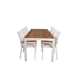 Foto van Bois tuinmeubelset tafel 90x205cm en 6 stoel texas wit, naturel.