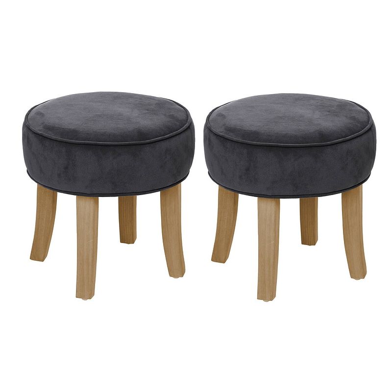 Foto van Zit krukje/bijzet stoel - 2x - hout/stof - grijs fluweel - d35 x h40 cm - krukjes