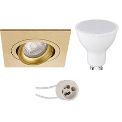 Foto van Led spot set - aigi - pragmi borny pro - gu10 fitting - inbouw vierkant - mat goud - 8w - helder/koud wit 6400k -