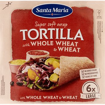 Foto van Santa maria tortilla with whole wheat & wheat large 6 stuks 371g bij jumbo