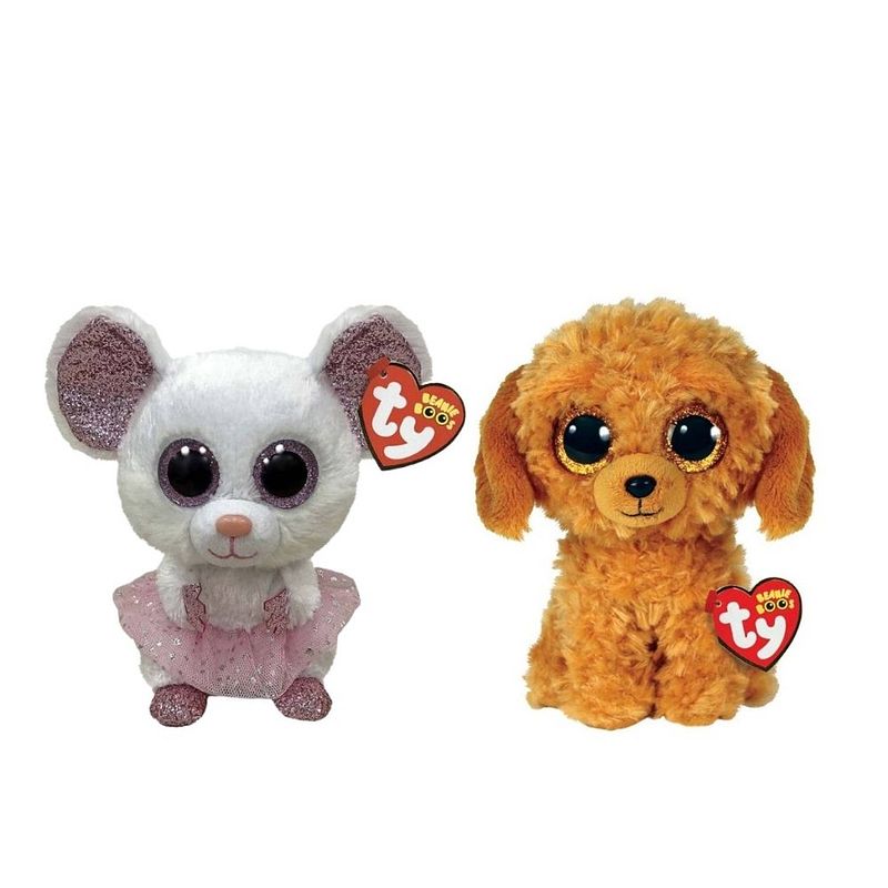 Foto van Ty - knuffel - beanie boo'ss - nina mouse & golden doodle dog