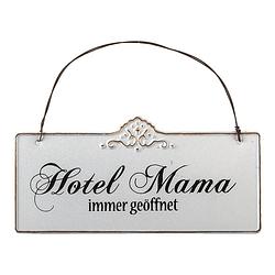 Foto van Clayre & eef tekstbord 21x15 cm wit ijzer rechthoek hotel mama wandbord spreuk wandplaat wit wandbord spreuk