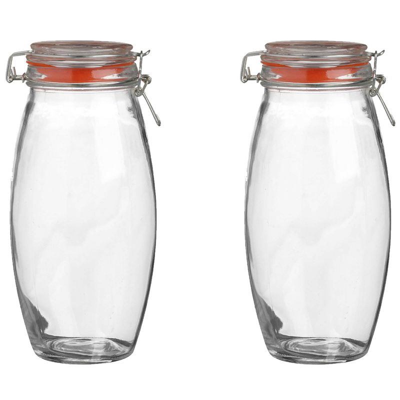 Foto van Urban living voorraadpot/bewaarpot - 2x - 1.9l - glas - met beugelsluiting - d12 x h25 cm - voorraadpot