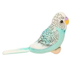 Foto van Pluche blauwe grasparkiet vogel knuffel 14 cm speelgoed - vogel knuffels