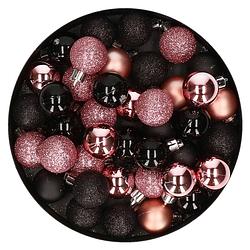 Foto van Set van 40x stuks kunststof kerstballen mix zwart en roze 3 cm - kerstbal