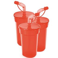 Foto van 6x stuks sportbeker/limonadebeker met rietje rood 400 ml - drinkbekers