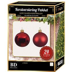 Foto van Kerst rode kerstversiering kerstballen 24-delig 6 en 8 cm - kerstbal