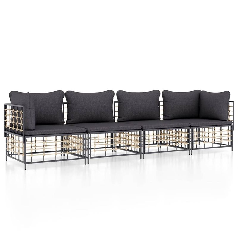 Foto van Vidaxl 4-delige loungeset met kussens poly rattan antracietkleurig