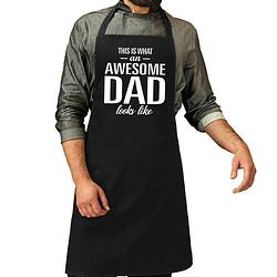 Foto van Awesome dad kado bbq/keuken schort zwart voor heren - feestschorten