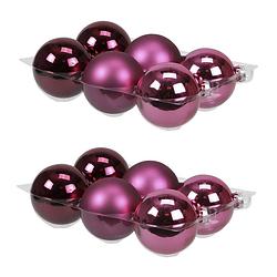 Foto van 12x stuks glazen kerstballen cherry roze (heather) 8 cm mat/glans - kerstbal