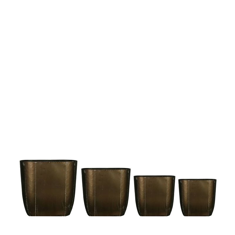 Foto van Dknc - plantenbak metaal met plastic - 37.5x19x36 cm - set van 4 - bruin