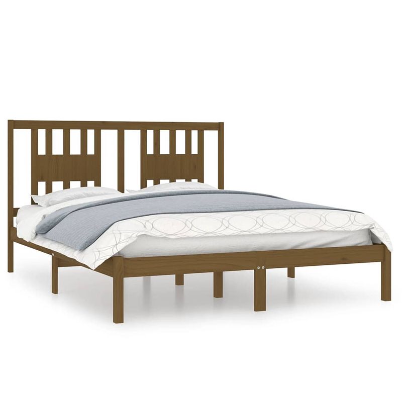 Foto van The living store houten bedframe - klassiek - 160 x 200 cm - honingbruin