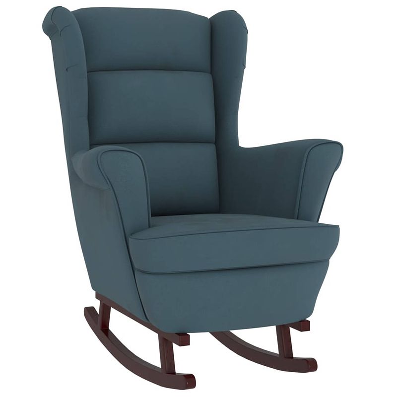 Foto van The living store schommelstoel - fauteuil - 78x93x97 cm - blauw fluweel