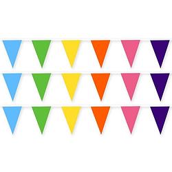 Foto van 3x gekleurde stoffen vlaggenlijnen/slingers 10 meter - vlaggenlijnen