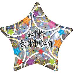 Foto van Anagram folieballon happy birthday star 20,5 cm zilver