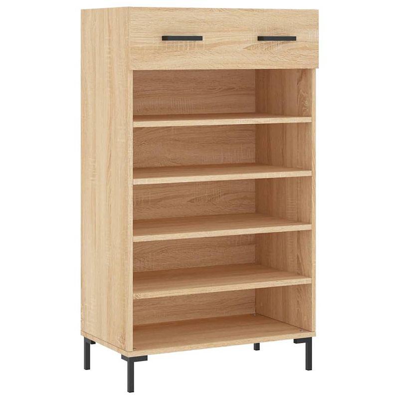 Foto van The living store schoenenkast sonoma eiken - 60 x 35 x 105 cm - duurzaam bewerkt hout en ijzer