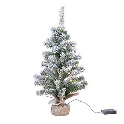 Foto van Mini kunstbomen/kunst kerstbomen met sneeuw en licht 45 cm - kunstkerstboom