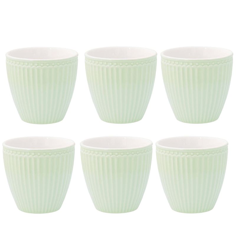 Foto van Set van 6x stuks beker (latte cup) greengate alice lichtgroen 300 ml - ø 10 cm