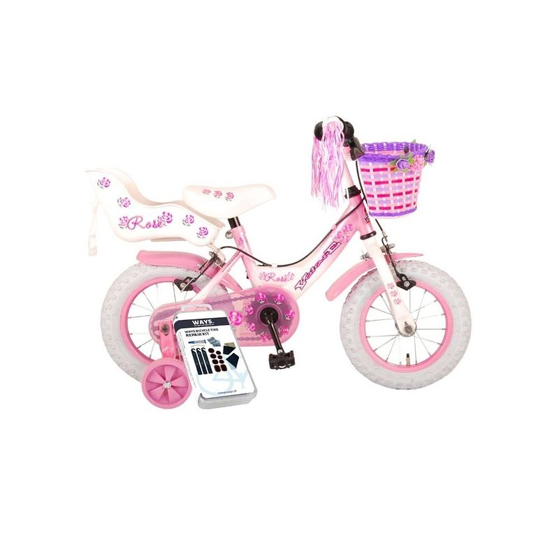 Foto van Volare kinderfiets rose - 12 inch - roze/wit - twee handremmen - inclusief ways bandenplakset