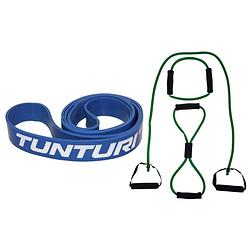 Foto van Tunturi - fitness set - weerstandsband blauw - heavy - tubing set groen