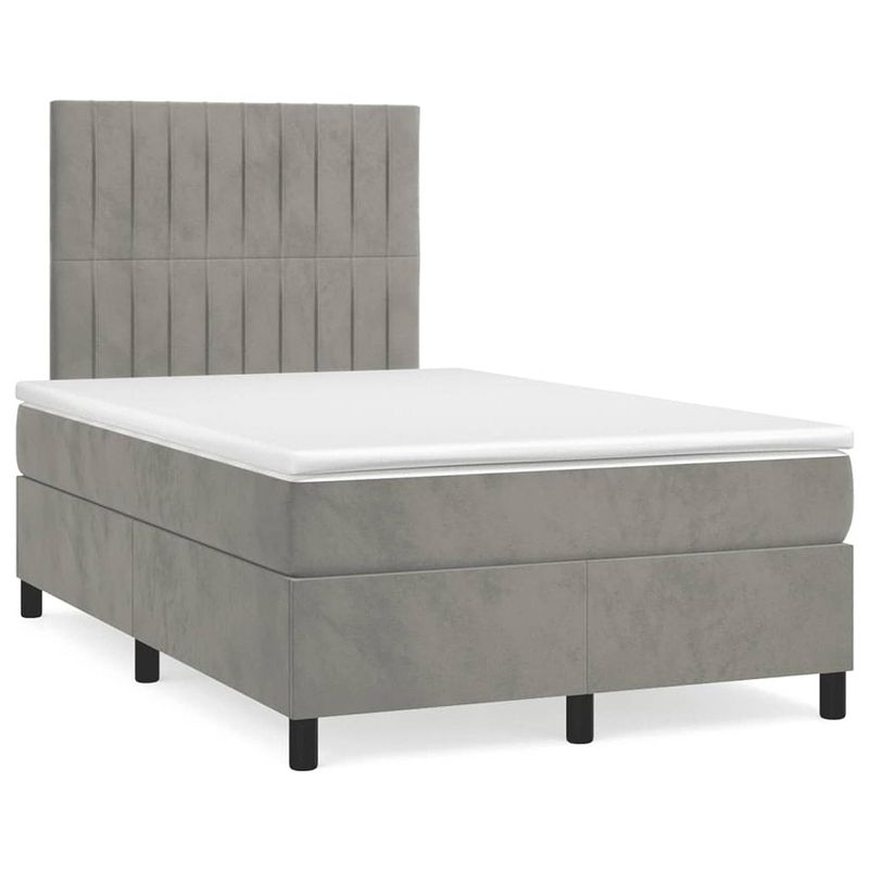 Foto van The living store boxspringbed - lichtgrijs - 203 x 120 x 118/128 cm - zacht fluweel