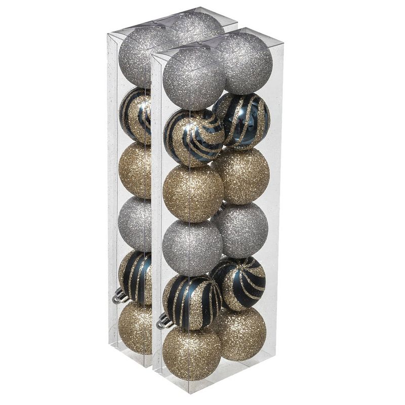 Foto van 24x stuks kerstballen mix goud/zilver glans/mat/glitter kunststof 4 cm - kerstbal