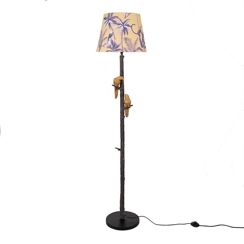 Foto van Clayre & eef vloerlamp ø 37*165 cm zwart goudkleurig metaal textiel papegaai staande lamp woonaccessoires