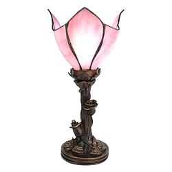 Foto van Lumilamp tiffany tafellamp 32 cm roze glas tiffany bureaulamp tiffany lampen glas in lood roze tiffany bureaulamp