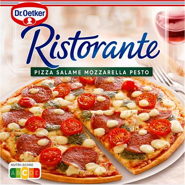 Foto van Dr. oetker ristorante pizza salami mozzarella pesto 360g bij jumbo