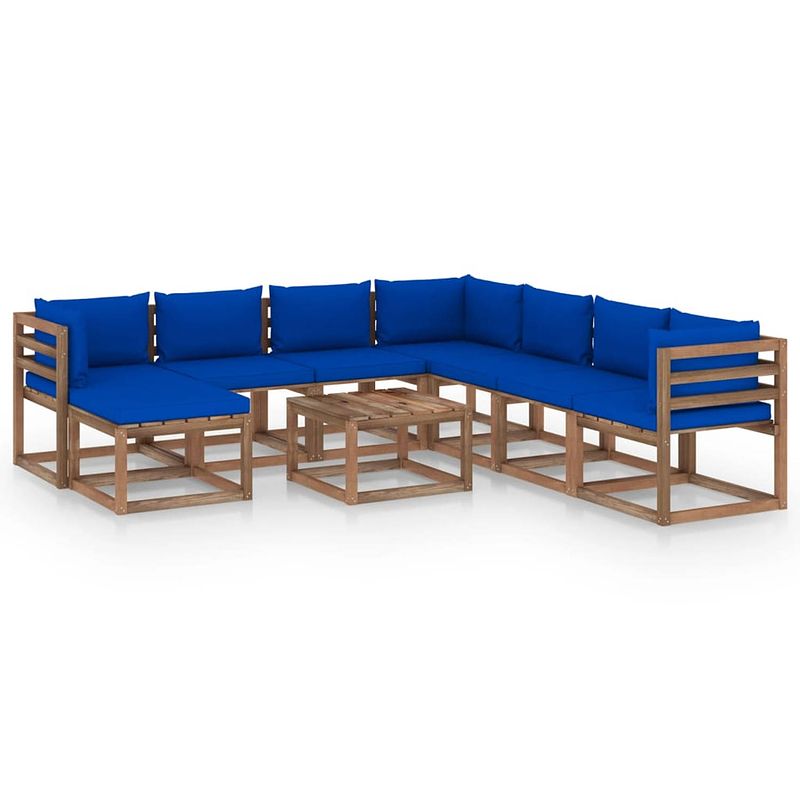 Foto van Vidaxl 9-delige loungeset met blauwe kussens