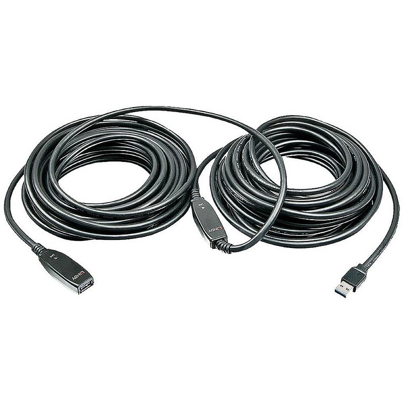 Foto van Lindy usb-kabel usb 3.2 gen1 (usb 3.0 / usb 3.1 gen1) usb-a stekker, usb-a bus 15 m zwart 43322