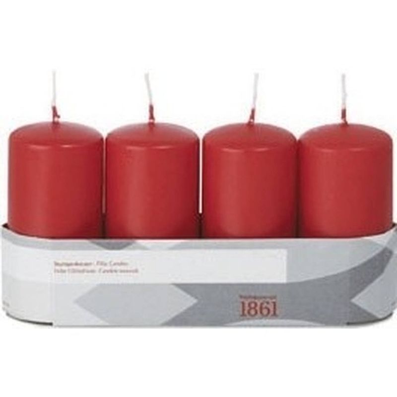 Foto van 4x kaarsen rood 5 x 10 cm 18 branduren sfeerkaarsen - stompkaarsen