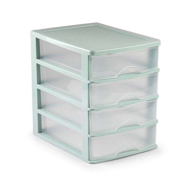 Foto van Ladeblok/bureau organizer met 4 lades groen/transparant l 35,5 x b 27 x h 35 cm - ladeblok