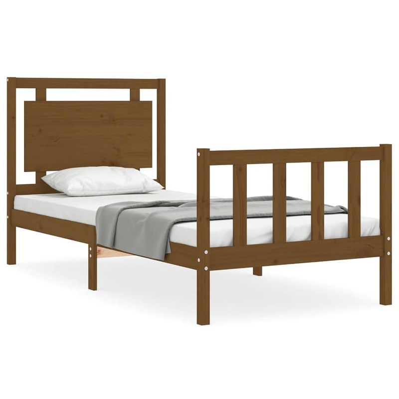 Foto van The living store massief grenenhouten bedframe - honingbruin - 205.5 x 105.5 x 100 cm - multiplex lattenbodem