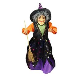 Foto van Creation decoratie heksen pop - staand - 35 cm - zwart/paars - halloween versiering - halloween poppen