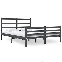 Foto van The living store houten bedframe - grijs - 205.5 x 156 x 100 cm - massief grenenhout