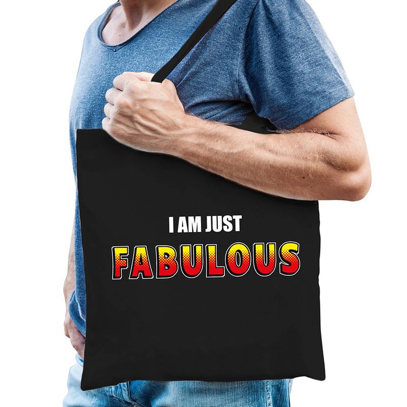 Foto van I am just fabulous tas / shopper zwart katoen heren - feest boodschappentassen