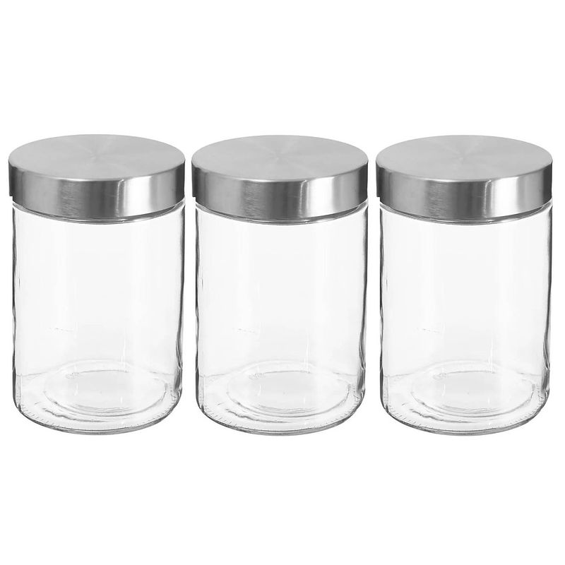 Foto van 3x stuks voorraadbussen/voorraadpotten 1,2l glas met rvs deksel - voorraadpot