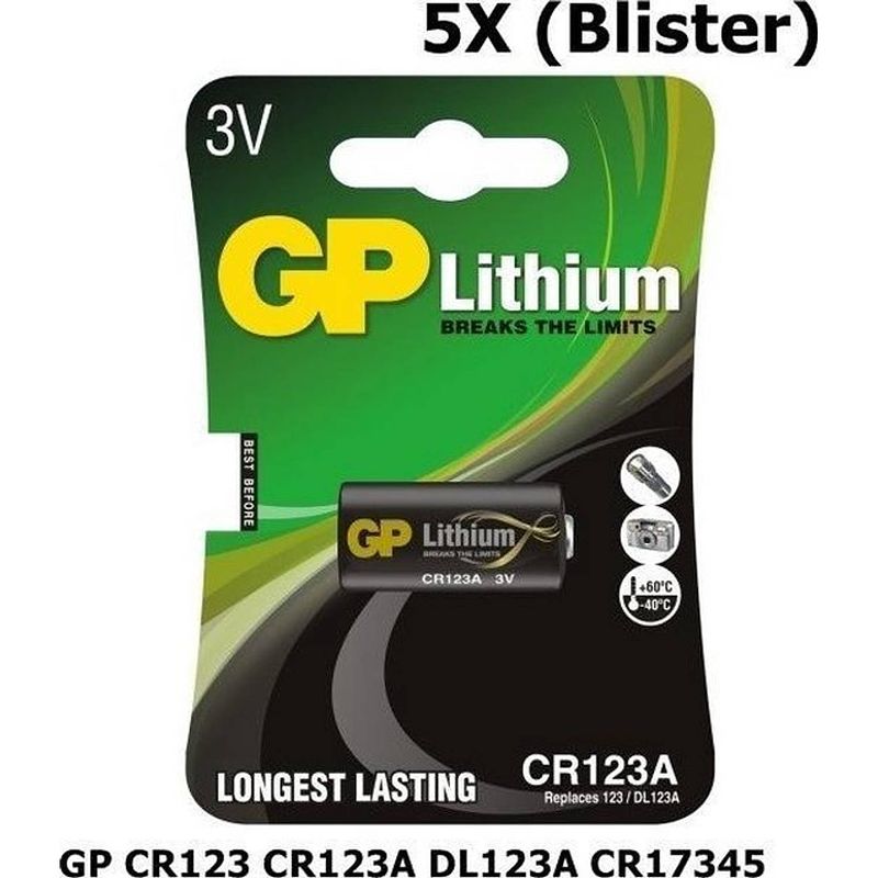 Foto van 5 stuks - gp cr123 cr123a dl123a cr17345 lithium batterij