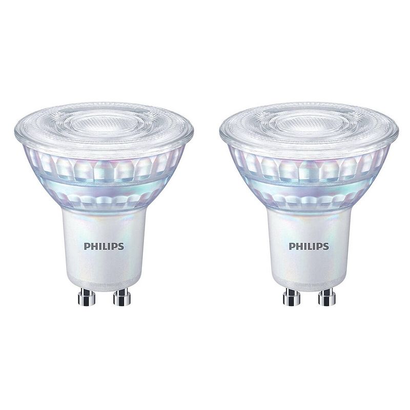 Foto van Philips - led spot - set 2 stuks - classic c90 36d - gu10 fitting - dimtone dimbaar - 2.6w - warm wit 2200k-2700k