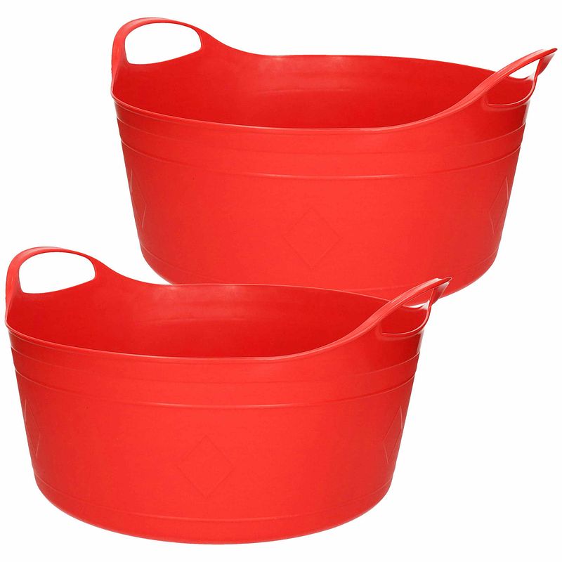 Foto van Flexibele emmer - 2x - rood - 15 liter - kunststof - 39 x 17 cm - wasmanden