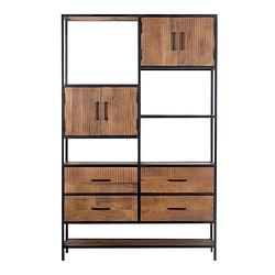 Foto van Giga meubel wandkast mangohout - 120x40x190cm - metalen frame - kast brandy