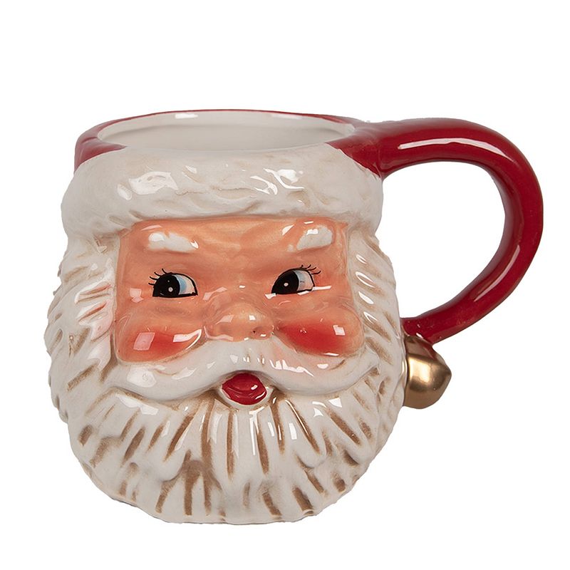 Foto van Clayre & eef mok kerstman 450 ml rood keramiek kerstdecoratie rood kerstdecoratie