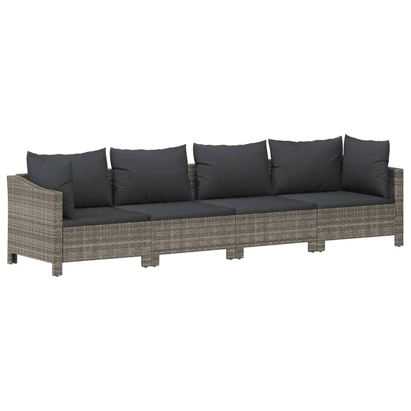 Foto van Vidaxl 4-delige loungeset met kussens poly rattan grijs