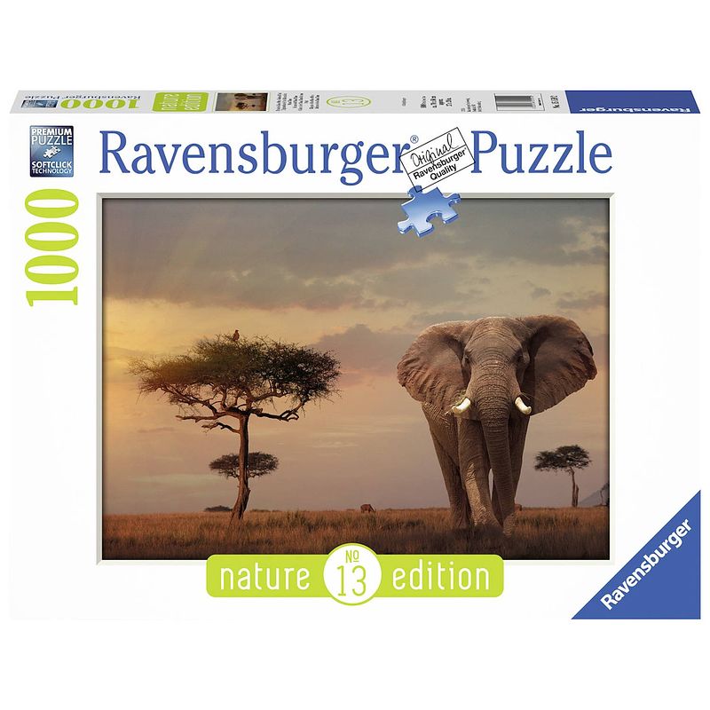 Foto van Ravensburger puzzel olifant in het masai mara - 1000 stukjes