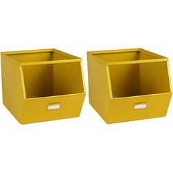 Foto van Urban living stapelbare opbergmand open metal box - 4x - l23 x b32 x h21 cm - metaal - geel - opbergmanden