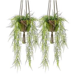 Foto van 2x groene hangende kunstplanten varen plant in pot - kunstplanten